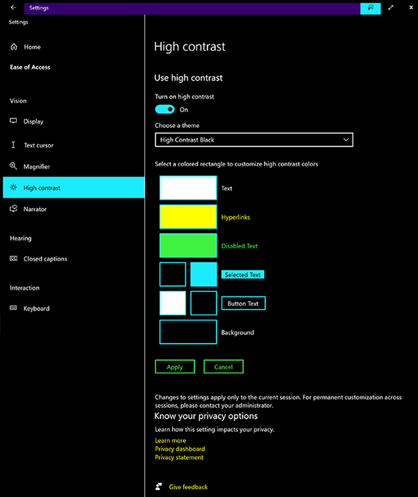 Choose from several high contrast themes
