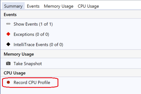 Enable CPU usage in the Diagnostic Tools