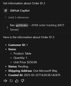 Chat eredményeinek képernyőképe a Visual Studio Code-ban.