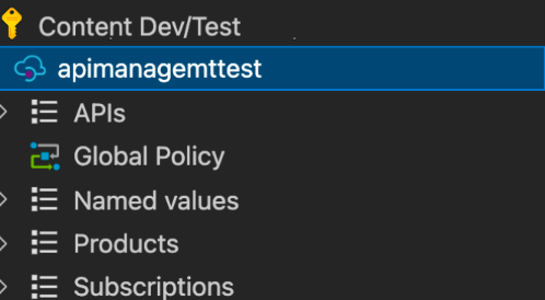 Újonnan létrehozott API Management-példány a VS Code API Management bővítménypaneljén