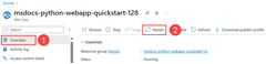 Képernyőkép a webalkalmazás alaphelyzetbe állításáról az Azure Portalon.