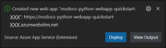 Képernyőkép a VS Code új webalkalmazás üzembe helyezéséhez használt párbeszédpaneléről.