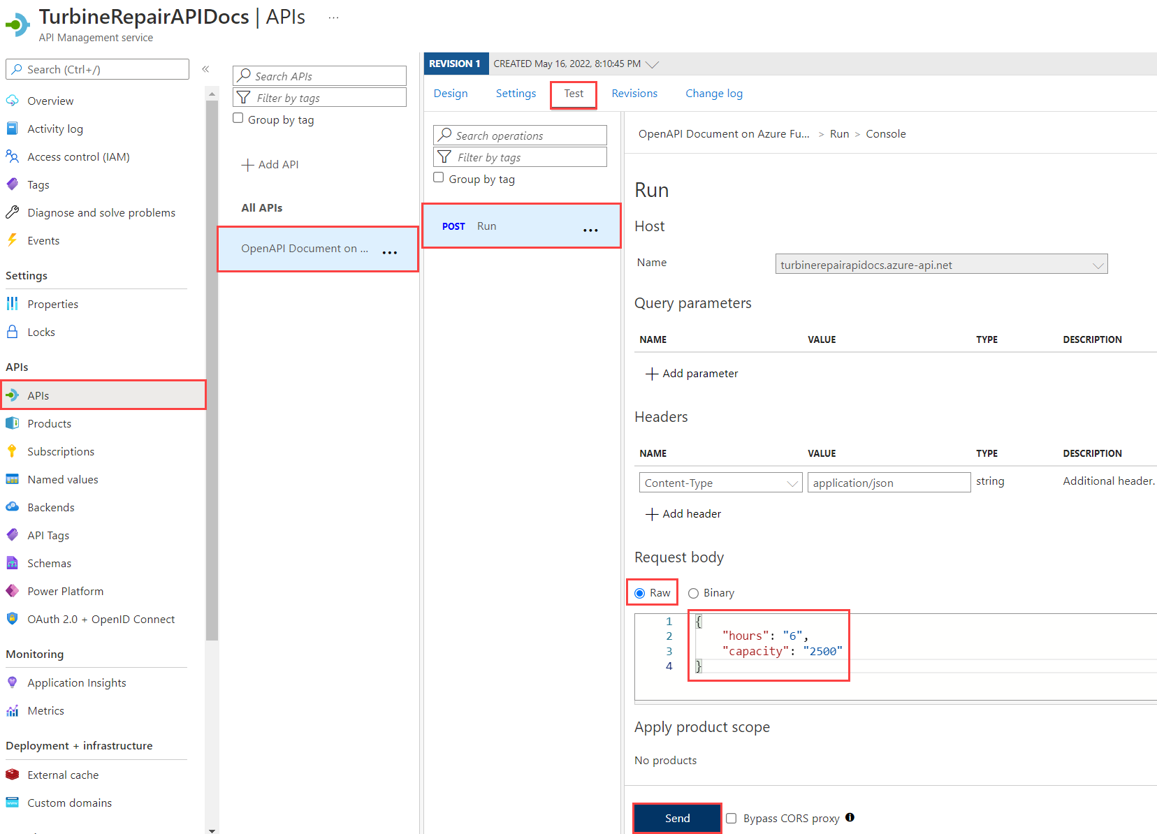 OpenAPI tesztoldal az API Management API-ban