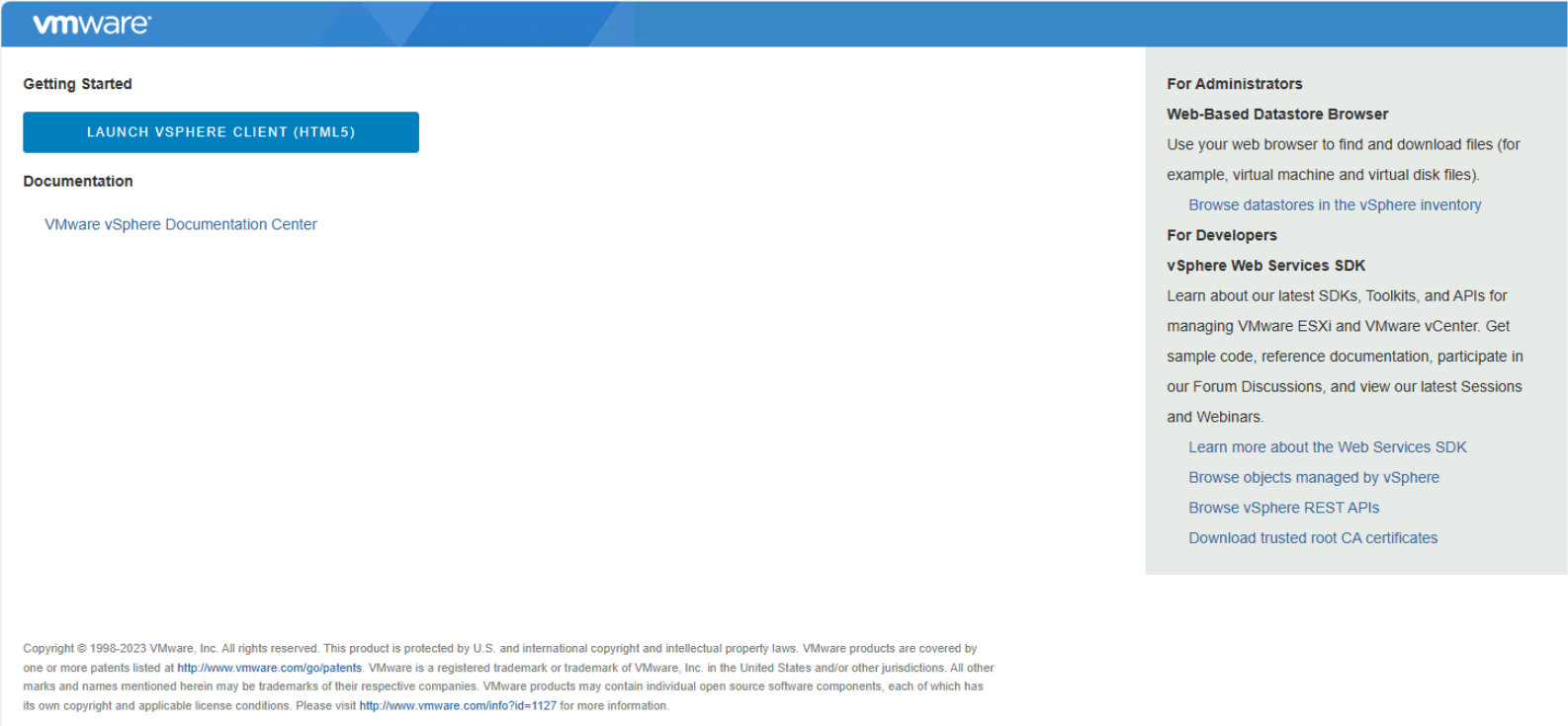Képernyőkép a vSphere webügyfélről.