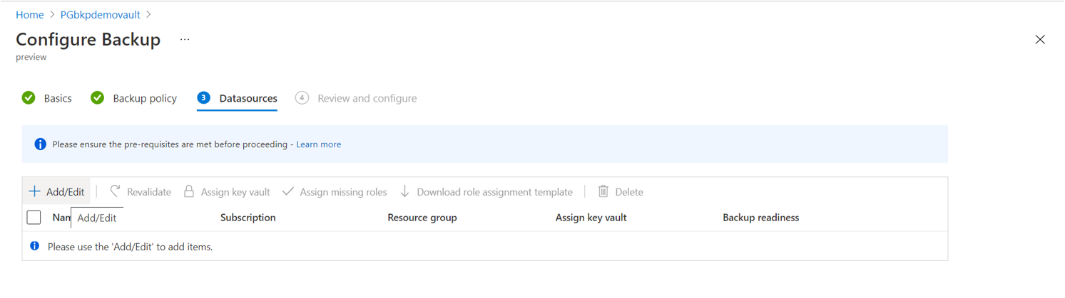 A PostgreSQL-adatbázisok hozzáadására vagy szerkesztésére szolgáló gombot megjelenítő képernyőkép.