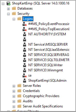 Nyissa meg a Security/Logins mappát a fiókok megtekintéséhez
