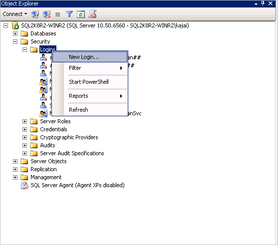 új bejelentkezés az SSMS használatával