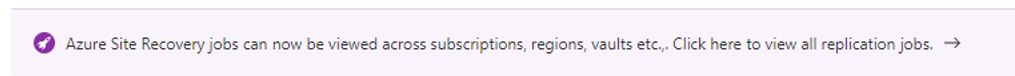 Képernyőkép egy Azure Site Recovery-feladatról a Backup centerben.