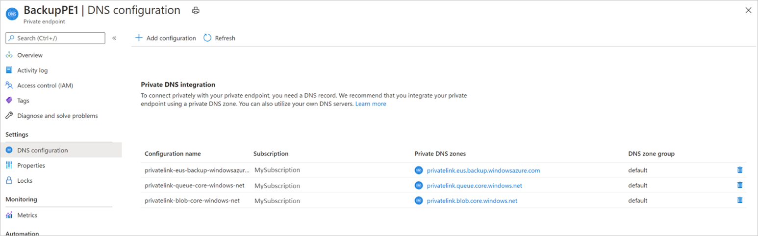 DNS-konfiguráció az Azure privát DNS-zónájában