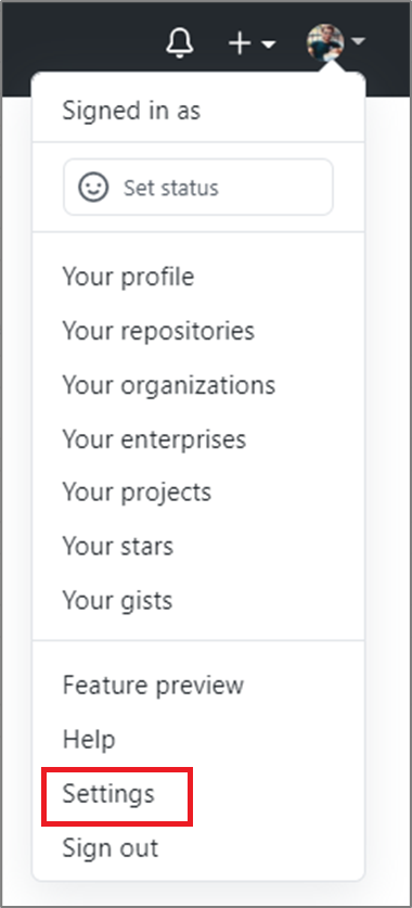 A GitHub beállításainak megnyitása