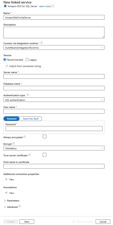 Képernyőkép az Sql Serverhez társított Amazon RDS konfigurációjáról.