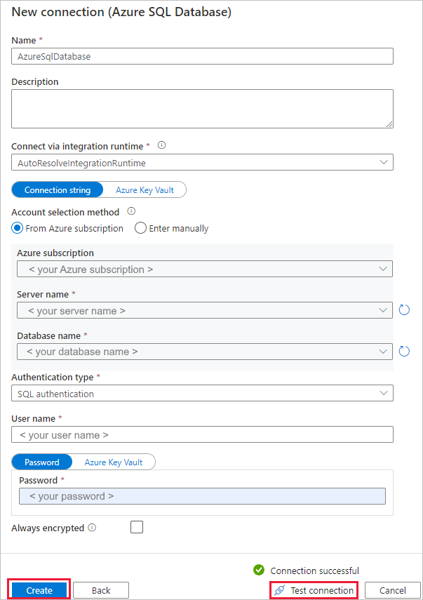 Konfigurálás Azure SQL DB