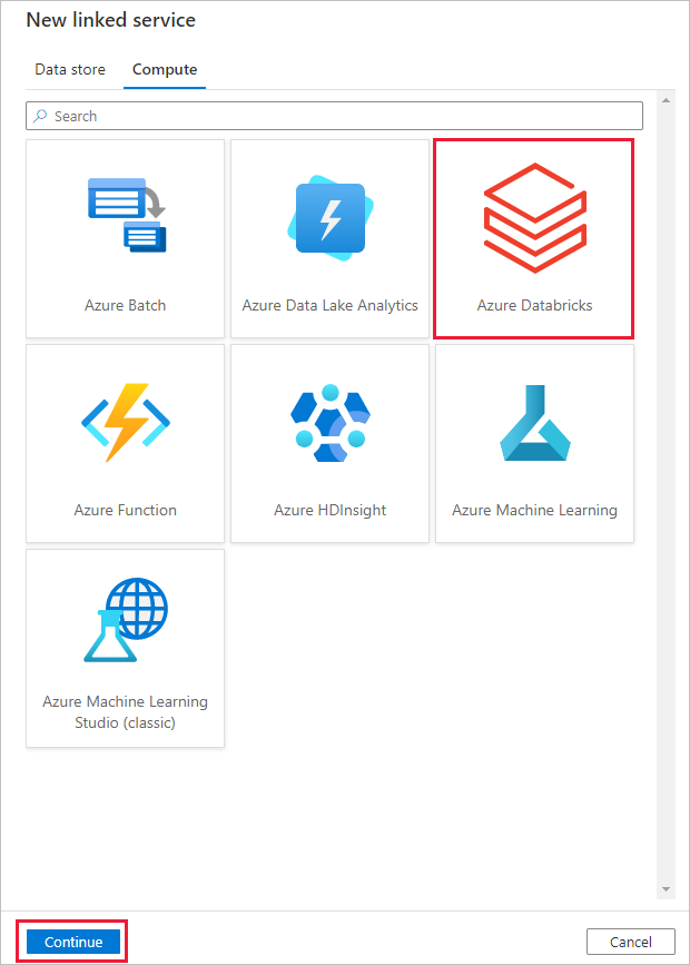 Képernyőkép a Databricks társított szolgáltatás megadásáról.