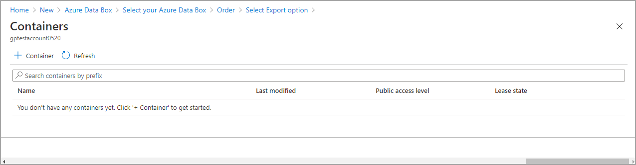 Képernyőkép a Data Box-rendelés exportálási beállításainak kiválasztásáról.