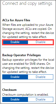 Képernyőkép az Azure Files ACL-éről
