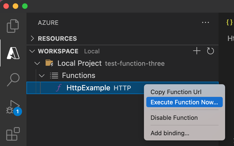 Hajtsa végre a függvényt most a Visual Studio Code-ból