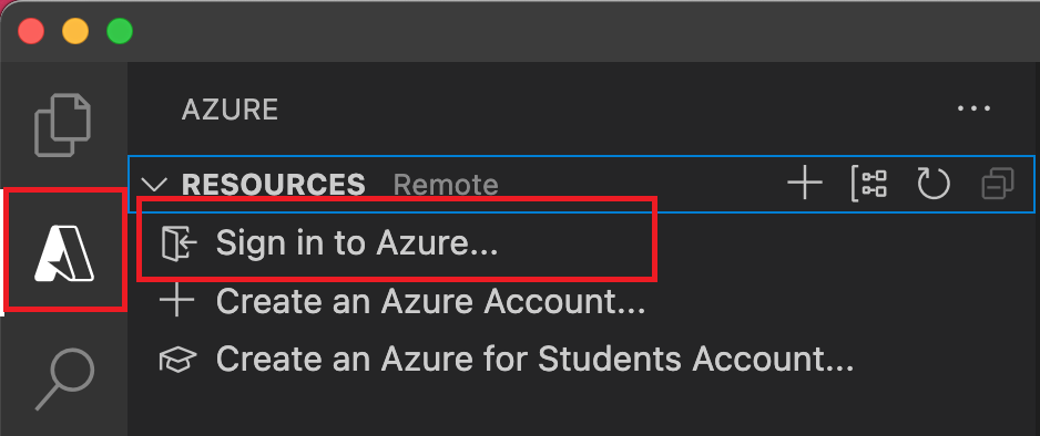Képernyőkép az Azure bejelentkezési ablakáról a Visual Studio Code-ban.