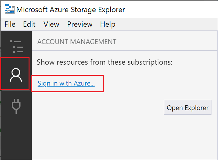 Képernyőfotó arról, hogyan lehet egy Azure-fiókot hozzáadni a Microsoft Azure Storage Explorerhez.