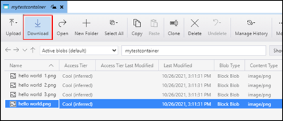A blobok Microsoft Azure Storage Explorerben való letöltését bemutató képernyőkép