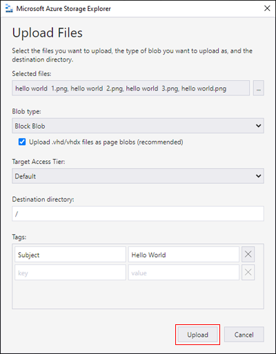Microsoft Azure Storage Explorer – Blob feltöltése