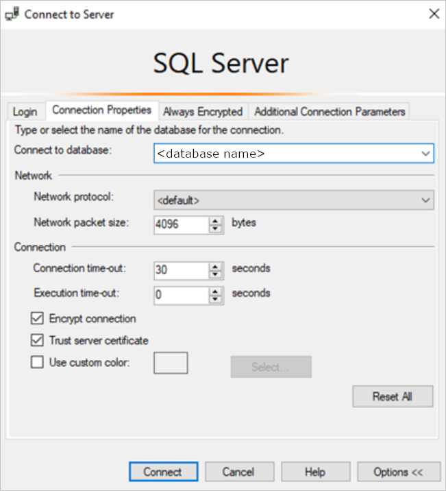SQL Server kapcsolat tulajdonságai
