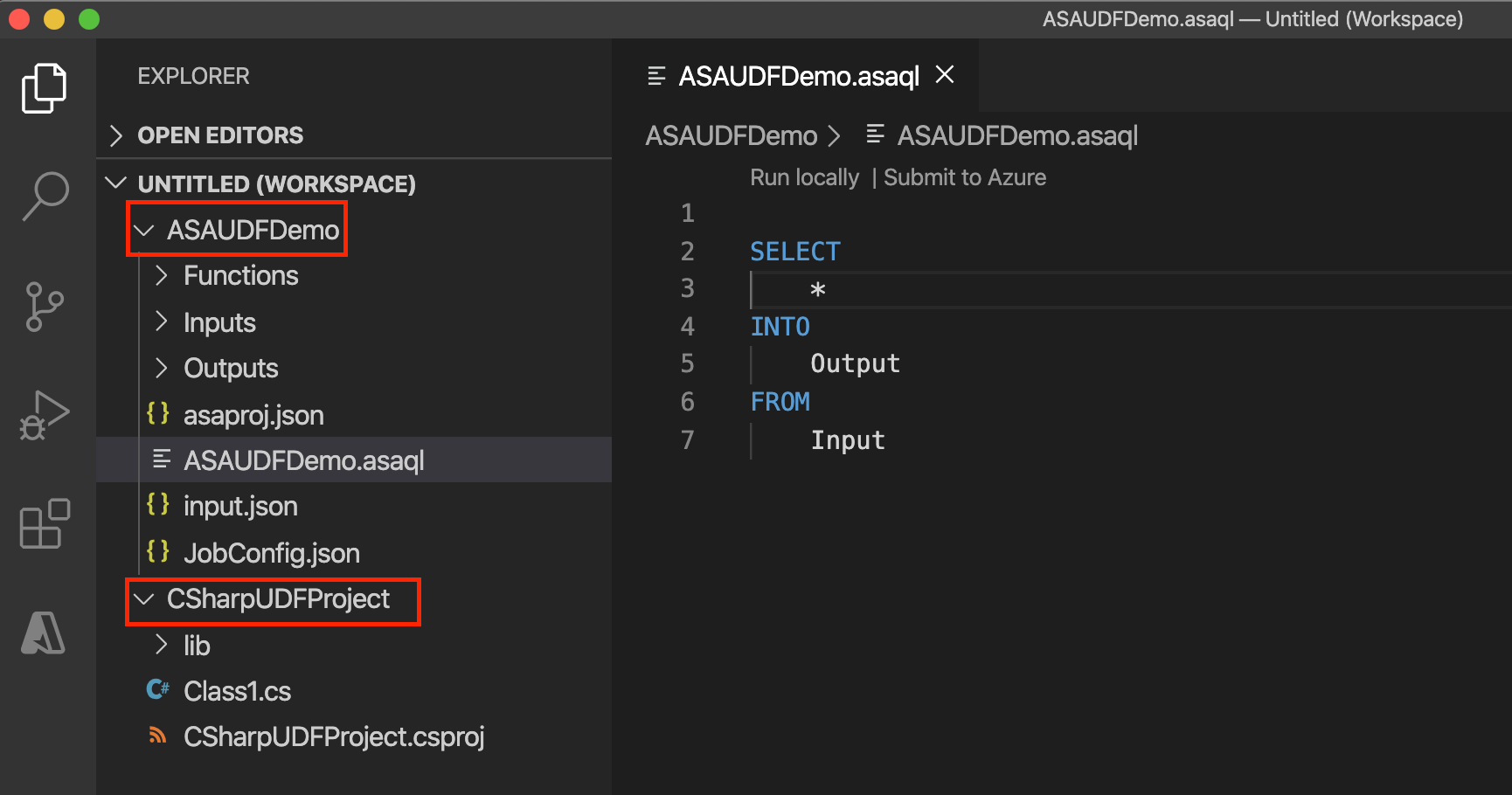 Azure Stream Analytics-projekt a Visual Studio Code-ban