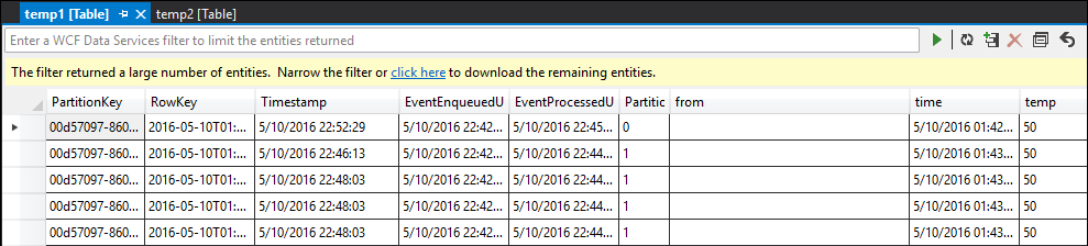 SELECT INTO temp1 table Stream Analytics-lekérdezés