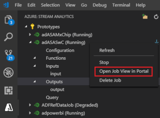 Képernyőkép a VS Code-bővítmény feladatnézetének megnyitásáról a portálon.