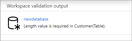 Képernyőkép az érvényesítési panelről, amelyen az adatbázis érvényesítési hibái láthatók