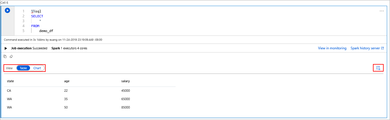 Lekérdezéskimenet az Azure Synapse Sparkban
