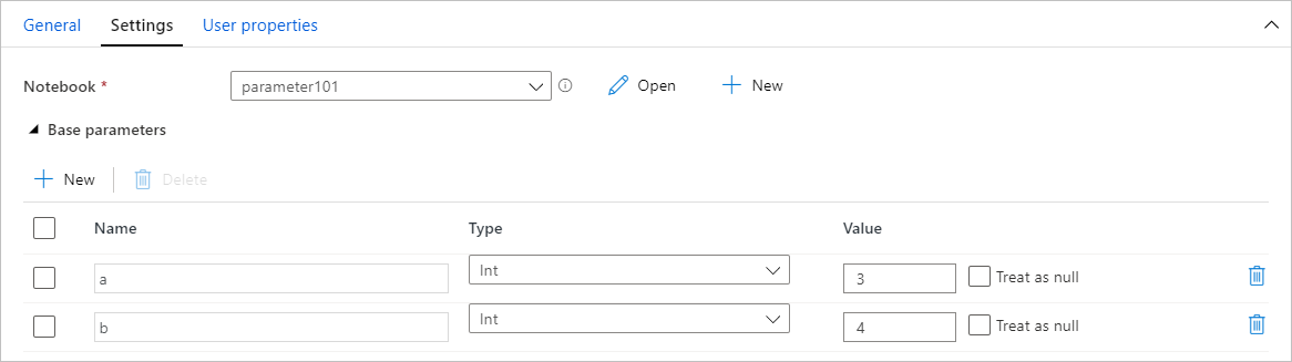 Képernyőkép az Azure Synapse Analytics paramétereinek hozzárendelési területéről.