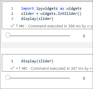 Képernyőkép egy Synapse-jegyzetfüzet több IPython widget csúszkáiról.