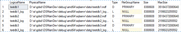 Képernyőkép az SSMS-kimenetről a lekérdezésből származó biztonsági mentési készlethez.