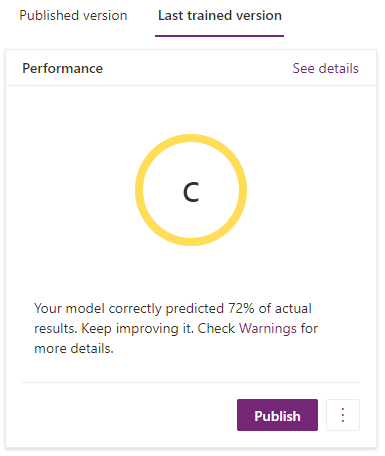 Modell közzététele képernyő.