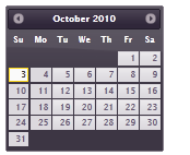 Screenshot of a j Query UI 1 point 12 point 0 Calendar with the Eggplant theme.