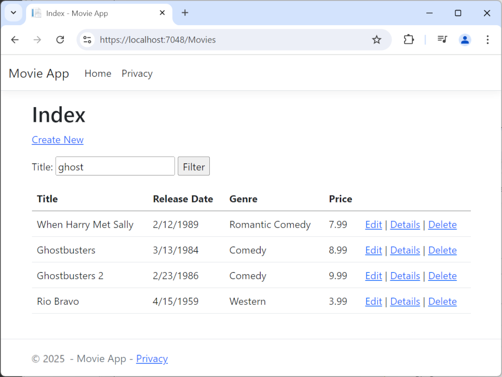 Index nézet a Címszűrő szövegmezőbe beírt szellem szóval