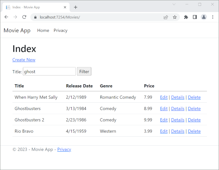 Index nézet a Címszűrő szövegmezőbe beírt szellem szóval