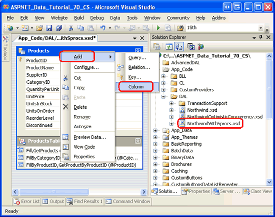 Új oszlop hozzáadása a ProductsDataTable táblához