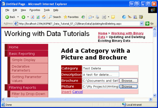 Tesztkategória hozzáadása brosúrával és képpel