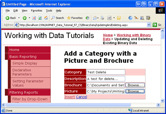 Tesztkategória hozzáadása brosúrával és képpel