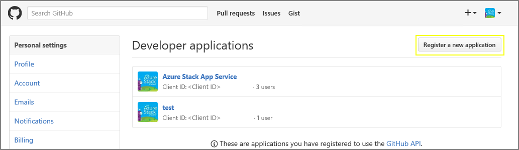 GitHub – Új alkalmazás regisztrálása
