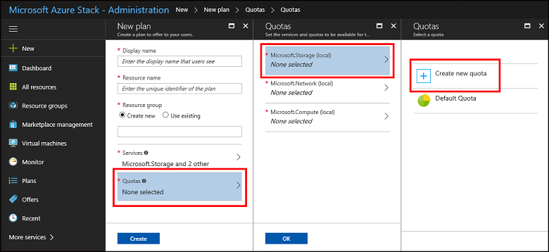 Kvóták megadása új csomaghoz az Azure Stack Hubban