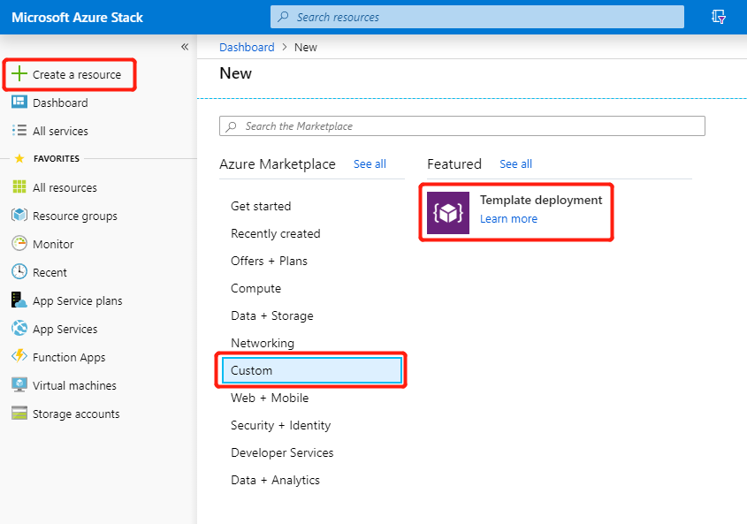 Egyéni sablon üzembe helyezése az Azure Stack Hub felügyeleti portálján