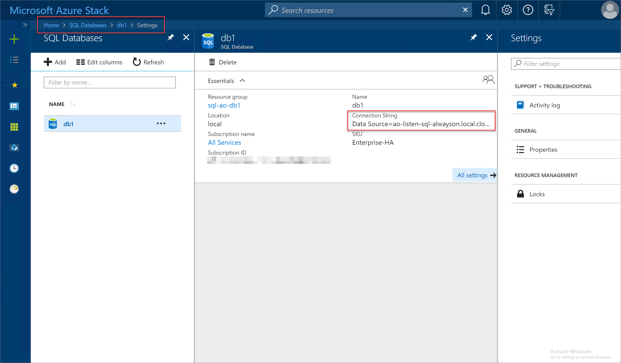 Kapcsolódási karakterlánc megtekintése az Azure Stack Hub felhasználói portálján