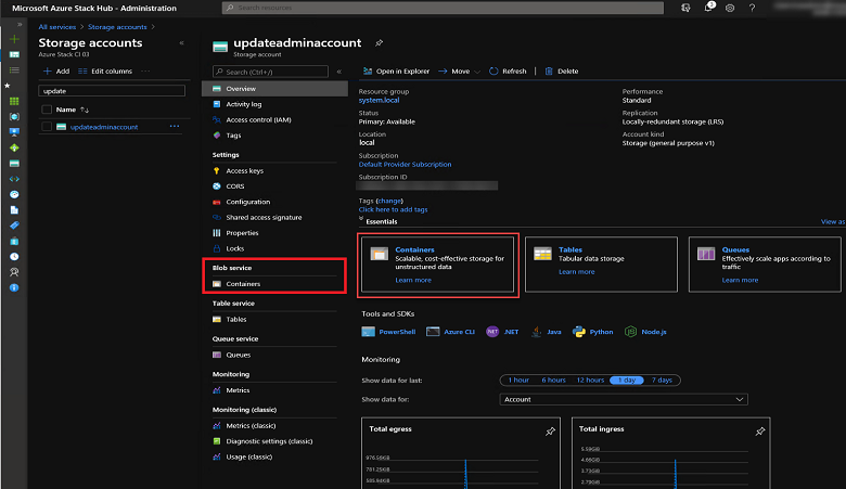 Azure Stack Hub-frissítés – blob