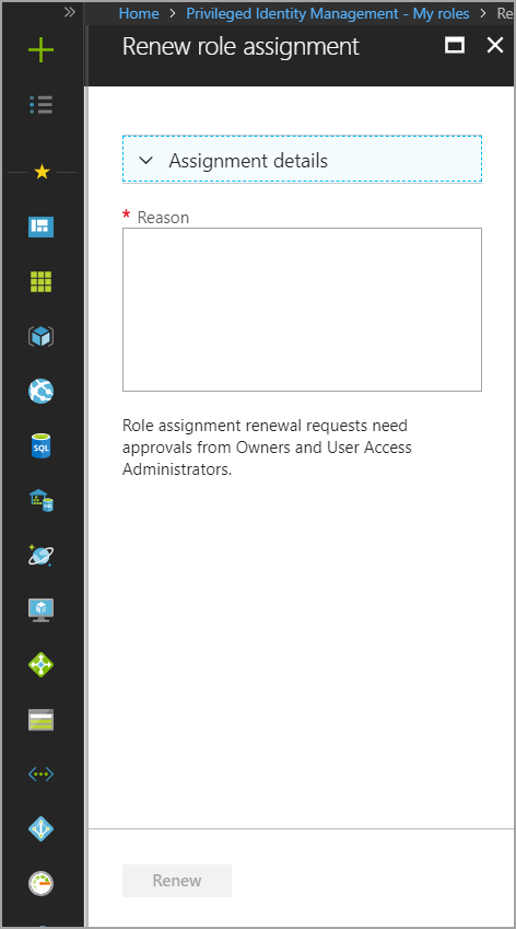 Képernyőkép a Szerepkör-hozzárendelés megújítása panelről az Ok mezővel.