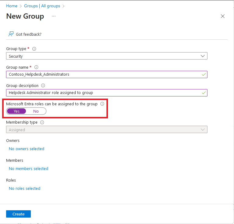Képernyőkép a csoport szerepkörhöz hozzárendelhető csoportként való beállításáról.