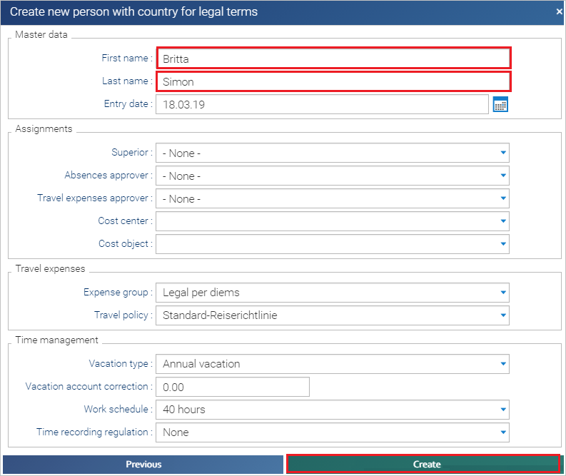 Screenshot shows text boxes where you can enter first and last names for the person.