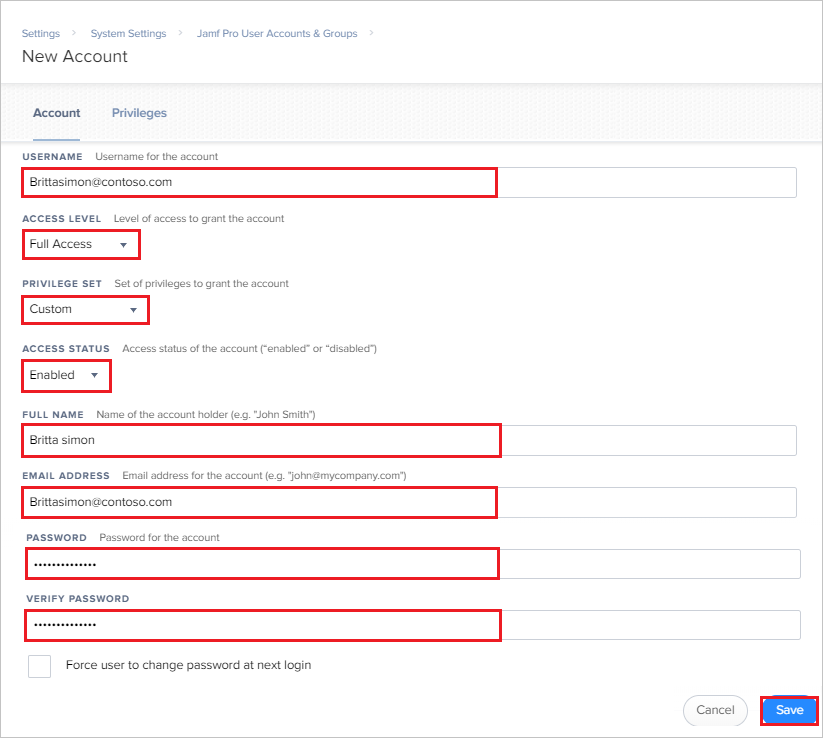 New account setup options in Jamf Pro system settings