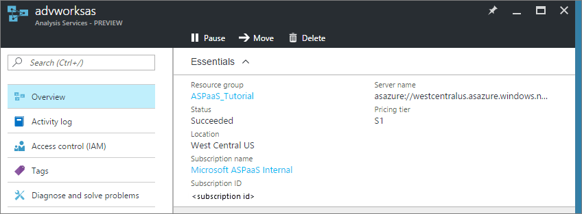 Képernyőkép arról a Azure Portal, ahol kiszolgálókat hozhat létre és törölhet, figyelheti a kiszolgáló erőforrásait, módosíthatja a méretet, és kezelheti, hogy ki férhet hozzá a kiszolgálókhoz.
